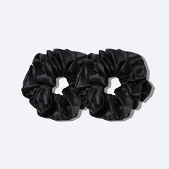 22 Momme Large Silk Hair Scrunchies 2PCS Black