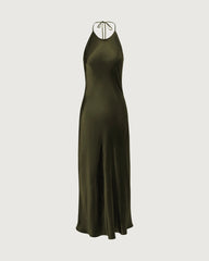 22 Momme Open Back Silk Halter Dress