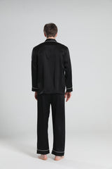 22 Momme Piping Silk Pajamas Set For Men Black