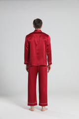22 Momme Piping Silk Pajamas Set For Men Burgundy