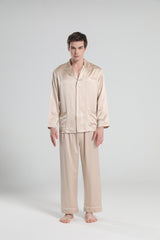22 Momme Piping Silk Pajamas Set For Men Champagne