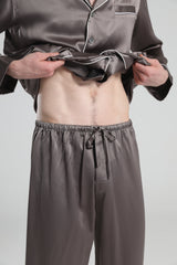22 Momme Piping Silk Pajamas Set For Men Dark Grey