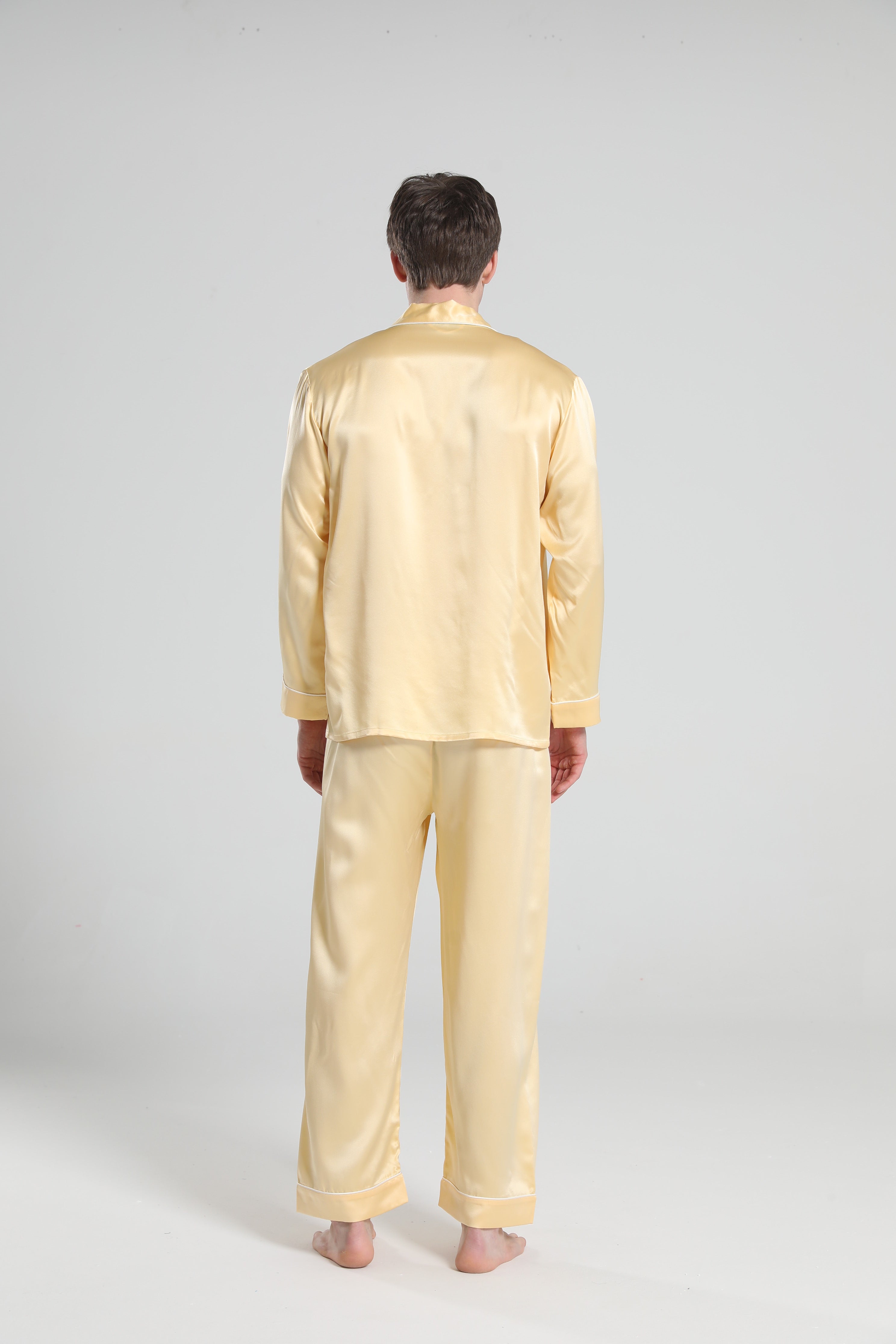 22 Momme Piping Silk Pajamas Set For Men Gold