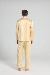 22 Momme Piping Silk Pajamas Set For Men Gold