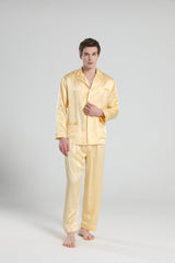 22 Momme Piping Silk Pajamas Set For Men Gold