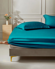 22 Momme Seamless Silk Fitted Sheet Peacock Blue
