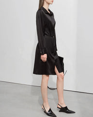 22 Momme Silk Belted Midi Dress Long Sleeve