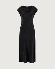 22 Momme Silk Cowl Neck Bias Cut Midi Dress