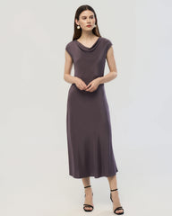22 Momme Silk Cowl Neck Bias Cut Midi Dress