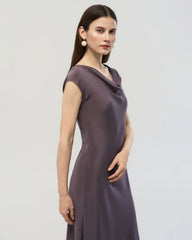 22 Momme Silk Cowl Neck Bias Cut Midi Dress