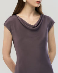 22 Momme Silk Cowl Neck Bias Cut Midi Dress