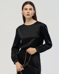 22 Momme Silk Crew Neck Drop Shoulder Pullover Blouse