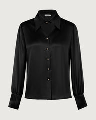 22 Momme Silk Cutout Collar Long Sleeve Blouse