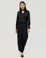 22 Momme Silk Cutout Collar Long Sleeve Blouse