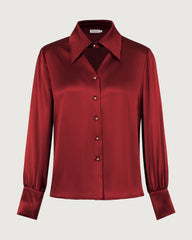 22 Momme Silk Cutout Collar Long Sleeve Blouse