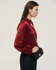 22 Momme Silk Cutout Collar Long Sleeve Blouse