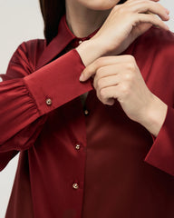 22 Momme Silk Cutout Collar Long Sleeve Blouse