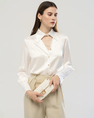 22 Momme Silk Cutout Collar Long Sleeve Blouse