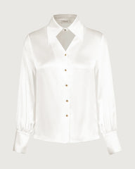 22 Momme Silk Cutout Collar Long Sleeve Blouse