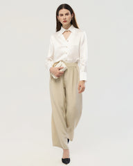 22 Momme Silk Cutout Collar Long Sleeve Blouse