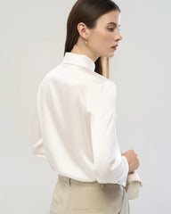 22 Momme Silk Cutout Collar Long Sleeve Blouse