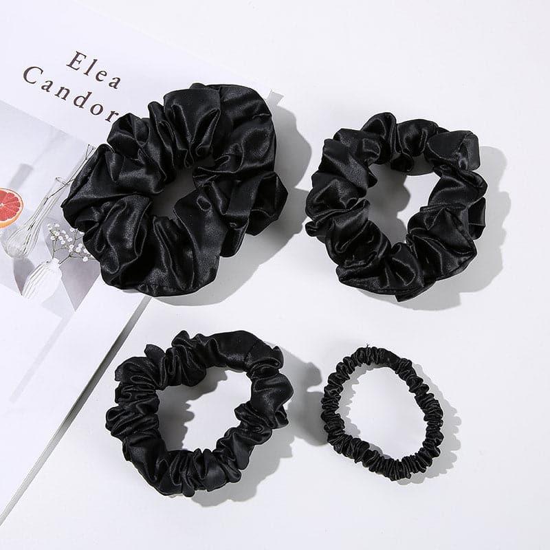 22 Momme Silk Hair Scrunchies 4PCS Black
