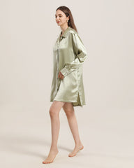 22 Momme Silk Irregular Shirt Dress For Women Avocado Green