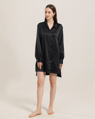 22 Momme Silk Irregular Shirt Dress For Women Black