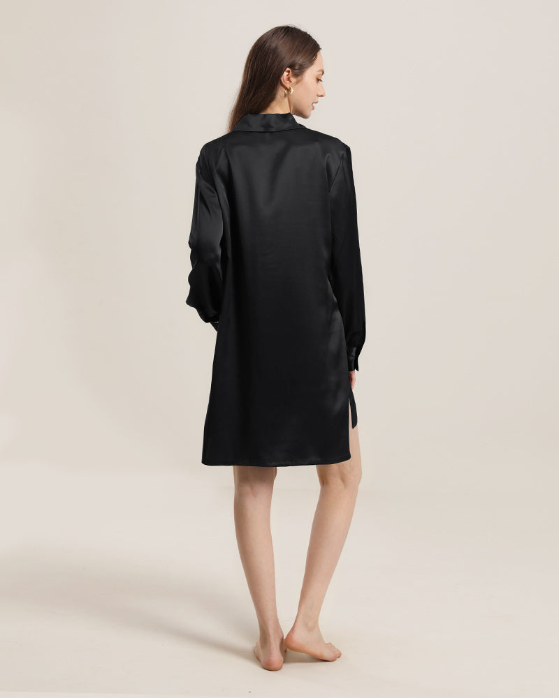 22 Momme Silk Irregular Shirt Dress For Women Black