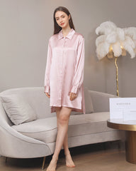 22 Momme Silk Irregular Shirt Dress For Women Rose Pink