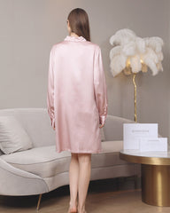 22 Momme Silk Irregular Shirt Dress For Women Rose Pink