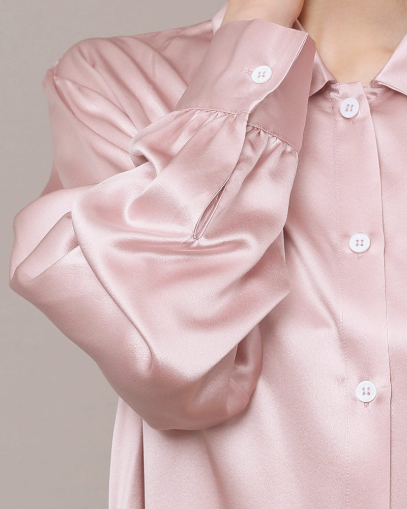 22 Momme Silk Irregular Shirt Dress For Women Rose Pink