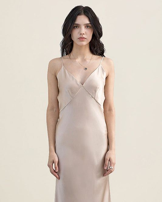 22 Momme Silk Nightgown Long Slip Dress Chamapgne