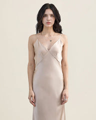 22 Momme Silk Nightgown Long Slip Dress Chamapgne