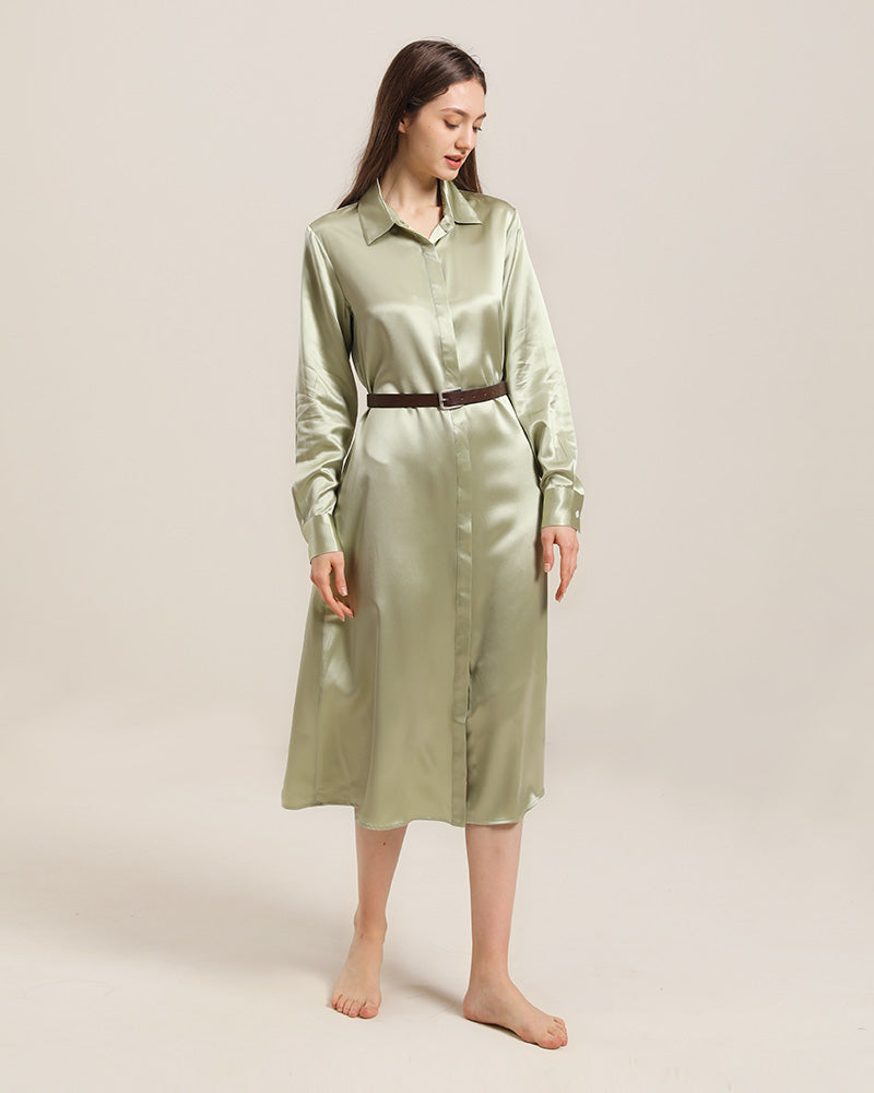 22 Momme Silk Outwear Dress Avocado Green