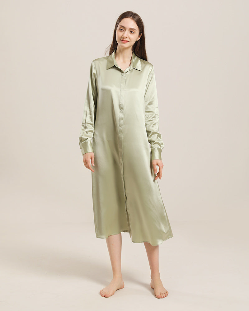 22 Momme Silk Outwear Dress Avocado Green