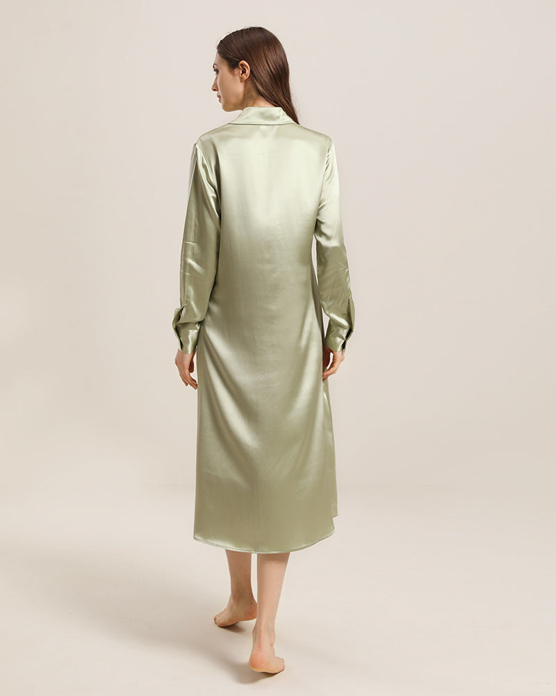 22 Momme Silk Outwear Dress Avocado Green