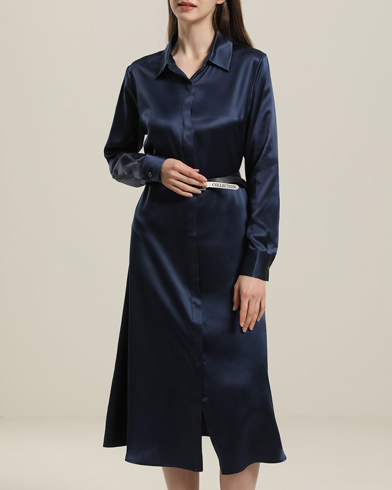 22 Momme Silk Outwear Dress Navy