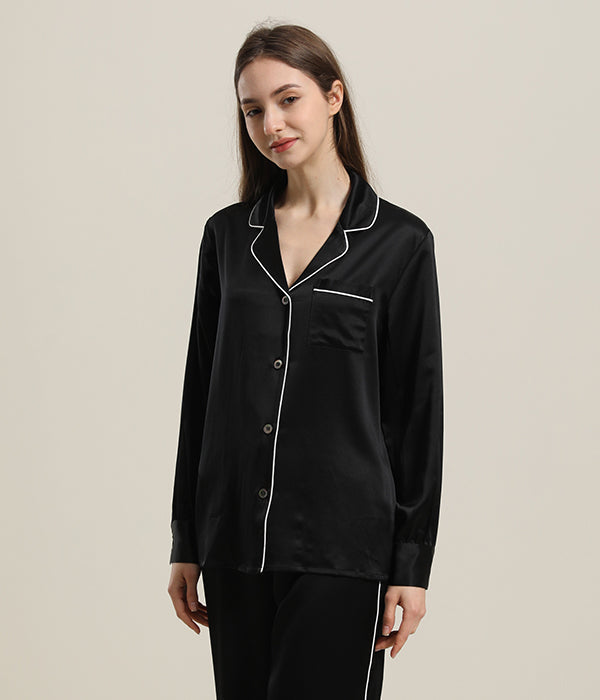 22 Momme Silk Pajamas Sleepwear Set Black