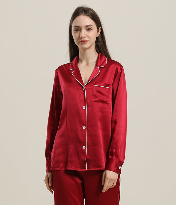 22 Momme Silk Pajamas Sleepwear Set Burgundy
