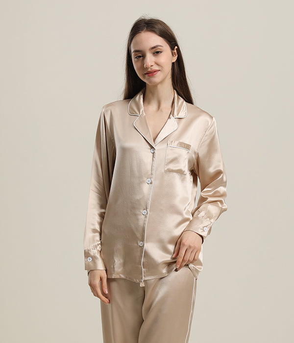 22 Momme Silk Pajamas Sleepwear Set Champane