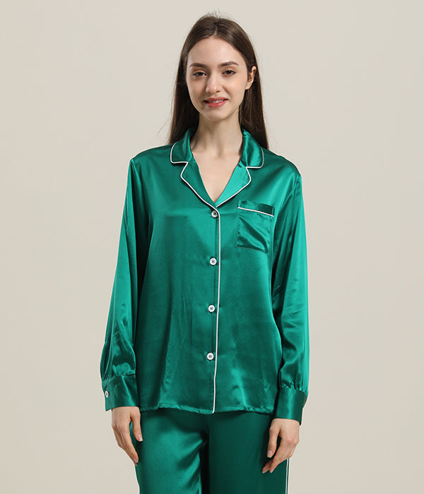 22 Momme Silk Pajamas Sleepwear Set Dark Green
