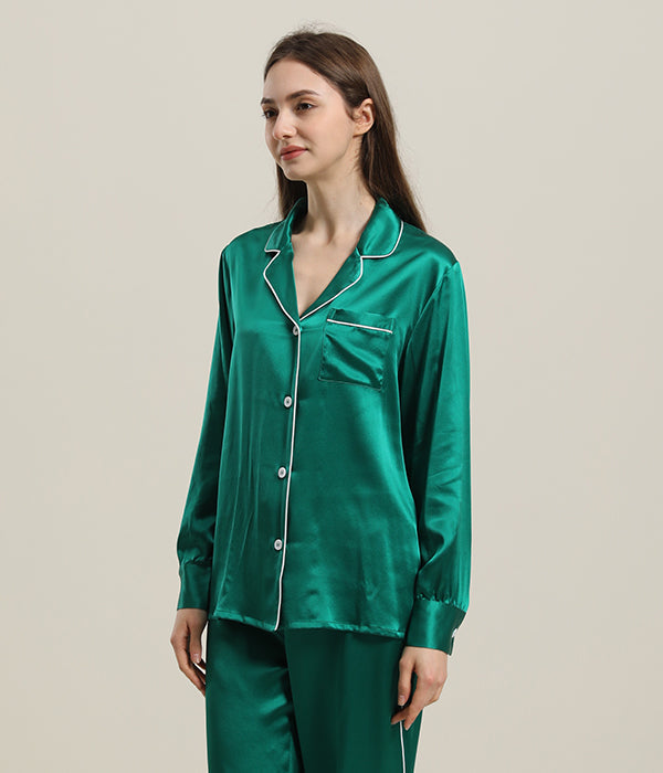 22 Momme Silk Pajamas Sleepwear Set Dark Green