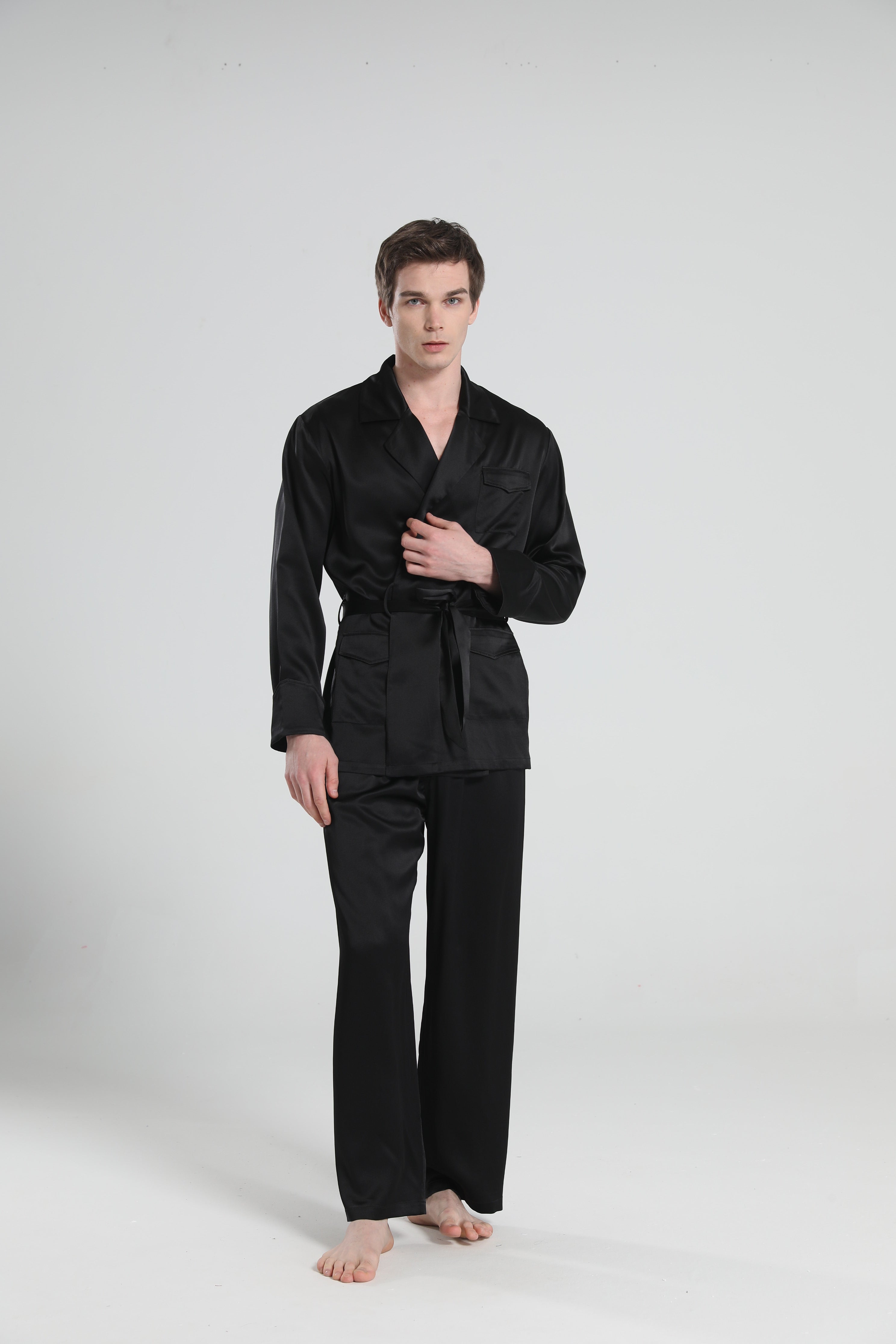 22 Momme Silk Pajamas for Men Black