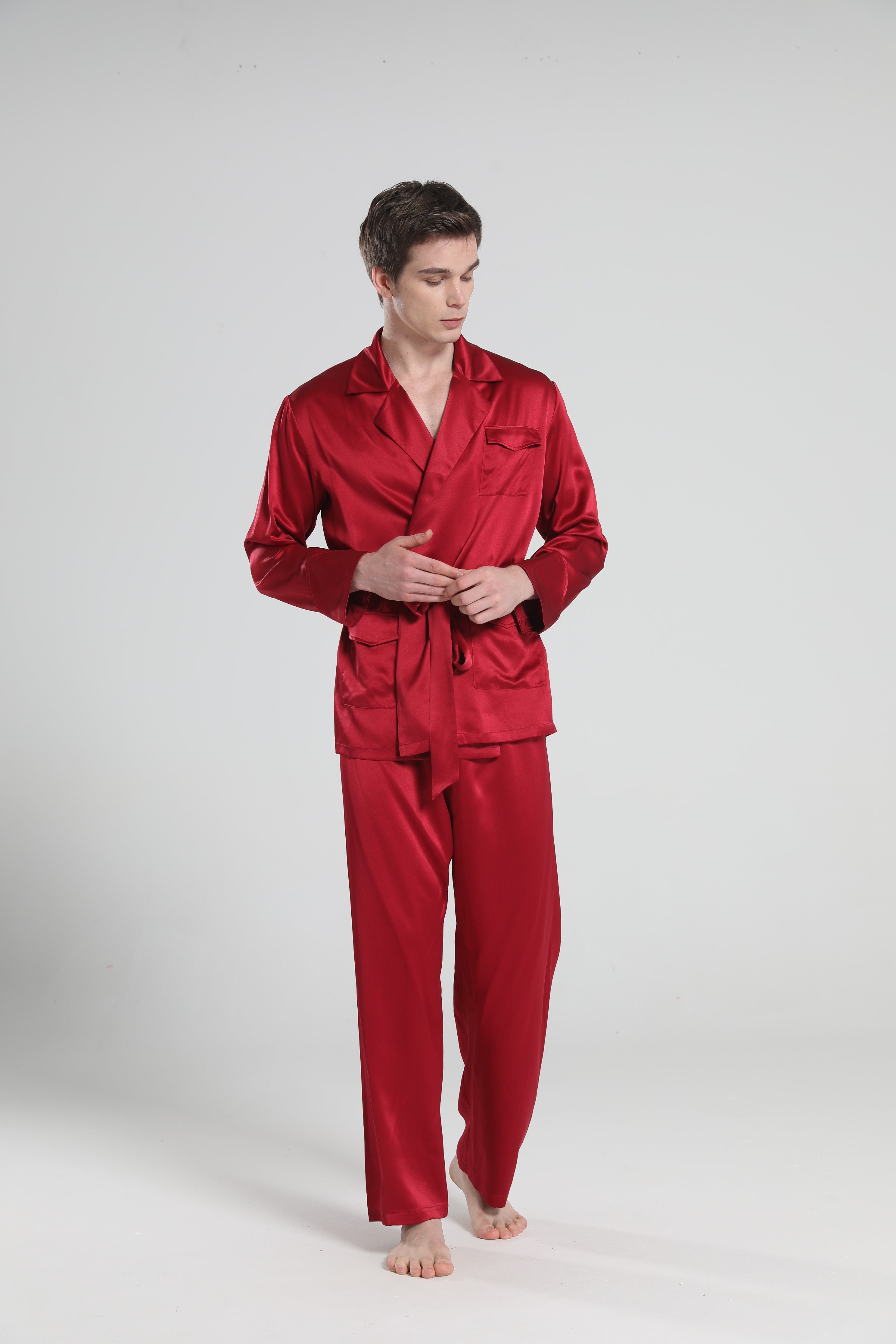 22 Momme Silk Pajamas for Men Burgundy