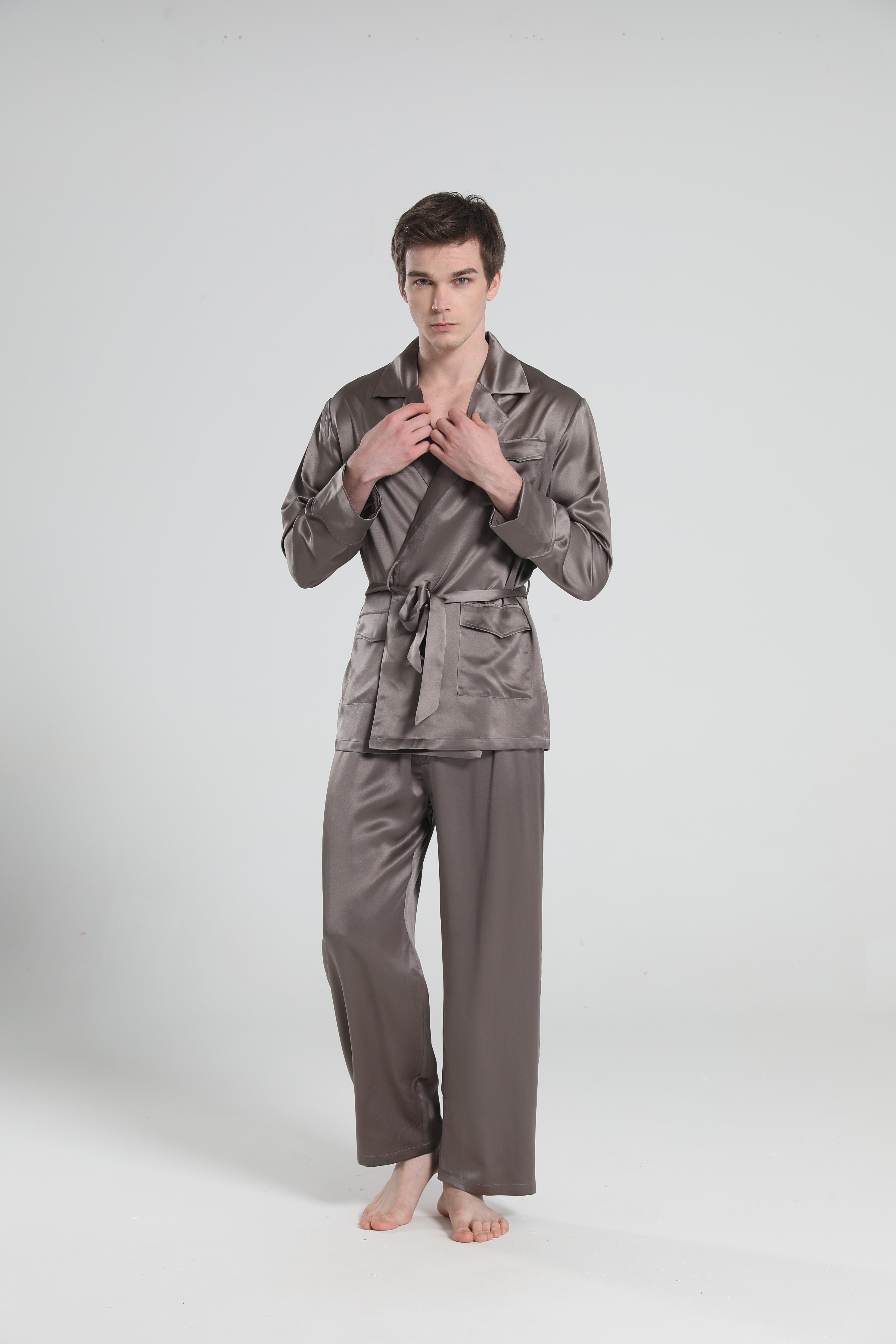22 Momme Silk Pajamas for Men Dark Grey