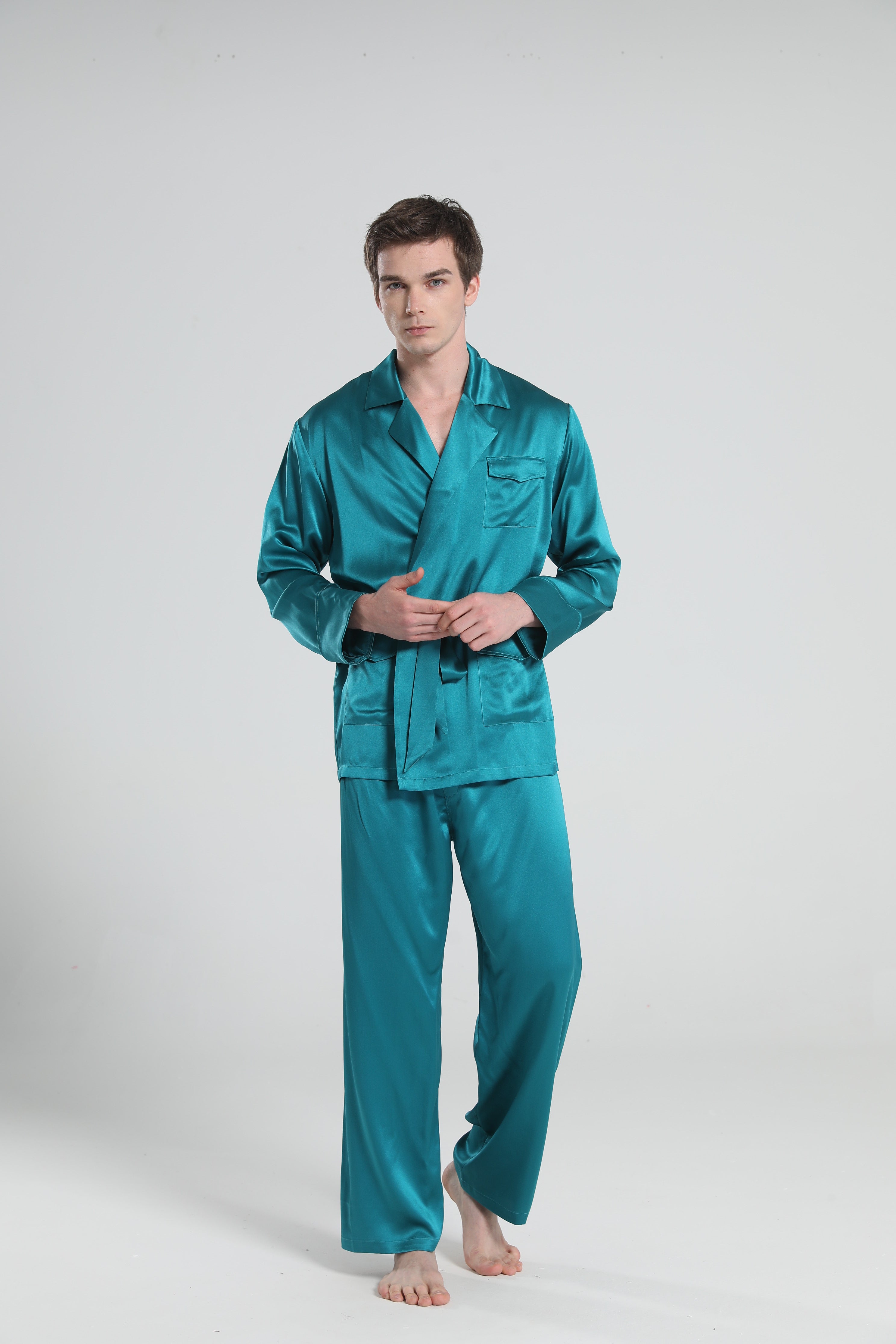 22 Momme Silk Pajamas for Men Peacock Blue