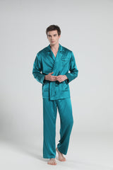 22 Momme Silk Pajamas for Men Peacock Blue
