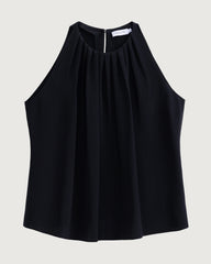 22 Momme Silk Pleated Neck Sleeveless Tank Top