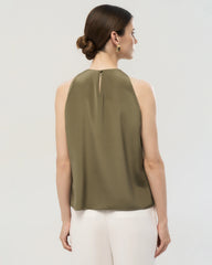 22 Momme Silk Pleated Neck Sleeveless Tank Top